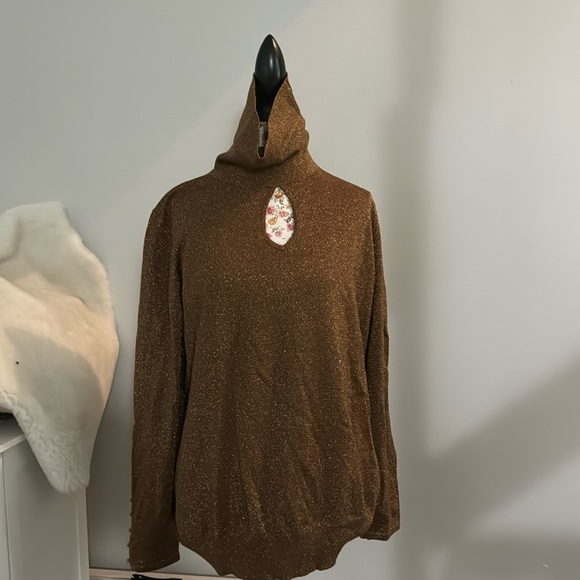 NWOT⭐️* Lane Bryant Copper MetallicT-neck sweater w/RhinestnButton slv Sz 22/24✨ - Picture 1 of 10